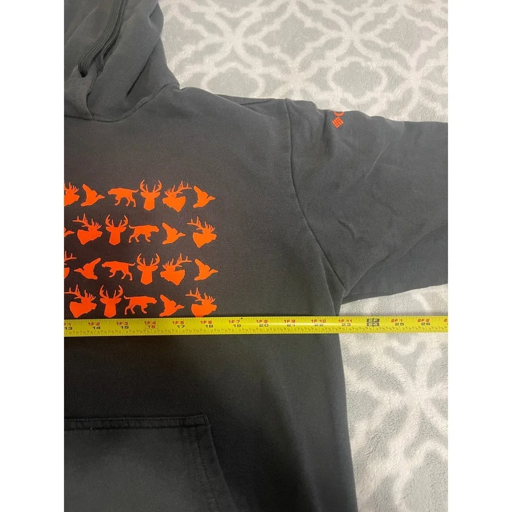 Columbia PHG Mens Hoodie Gray Blaze Orange Hunting Flag Graphic Size Large